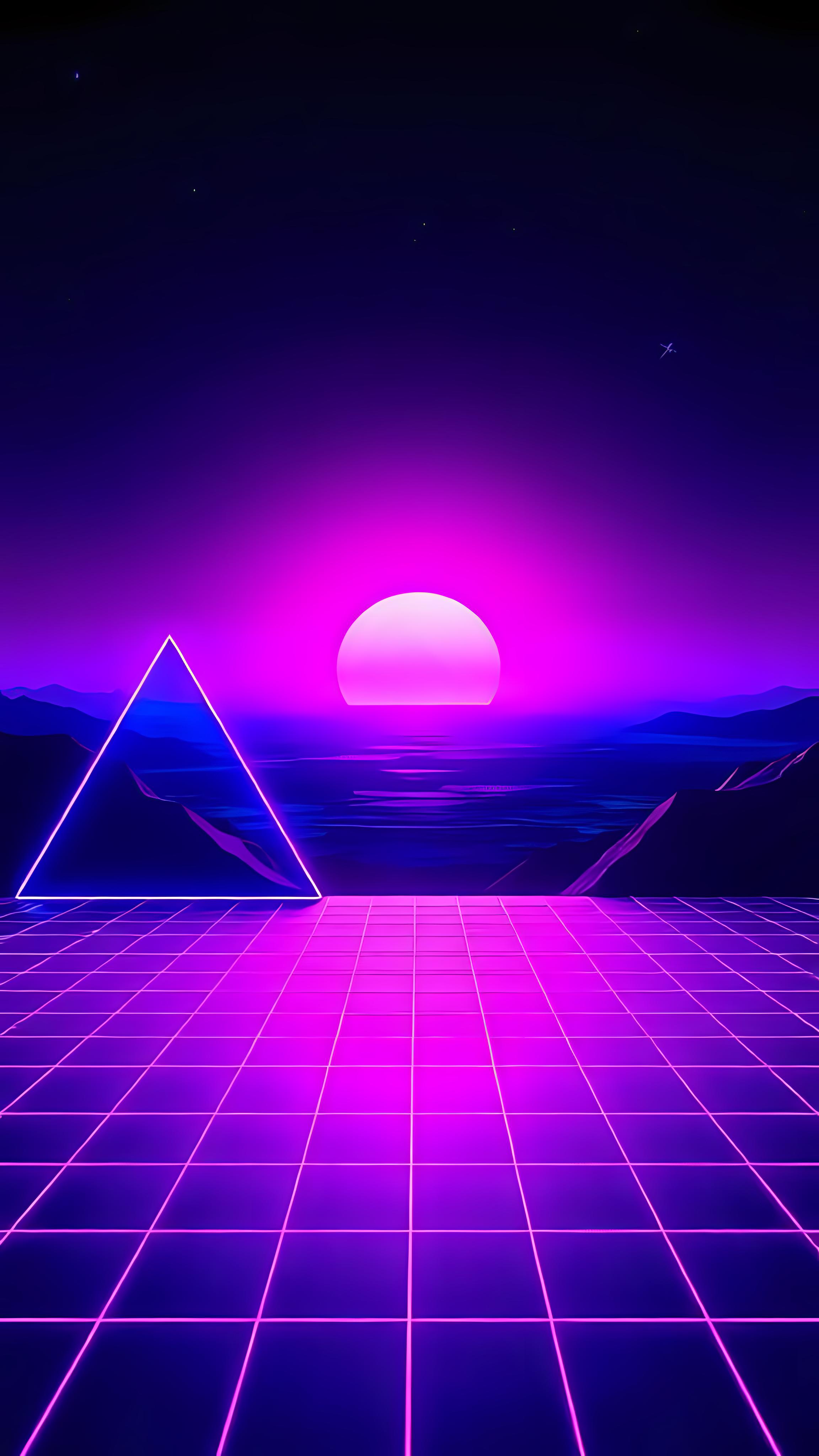Neon Grid Sunset Wallpaper