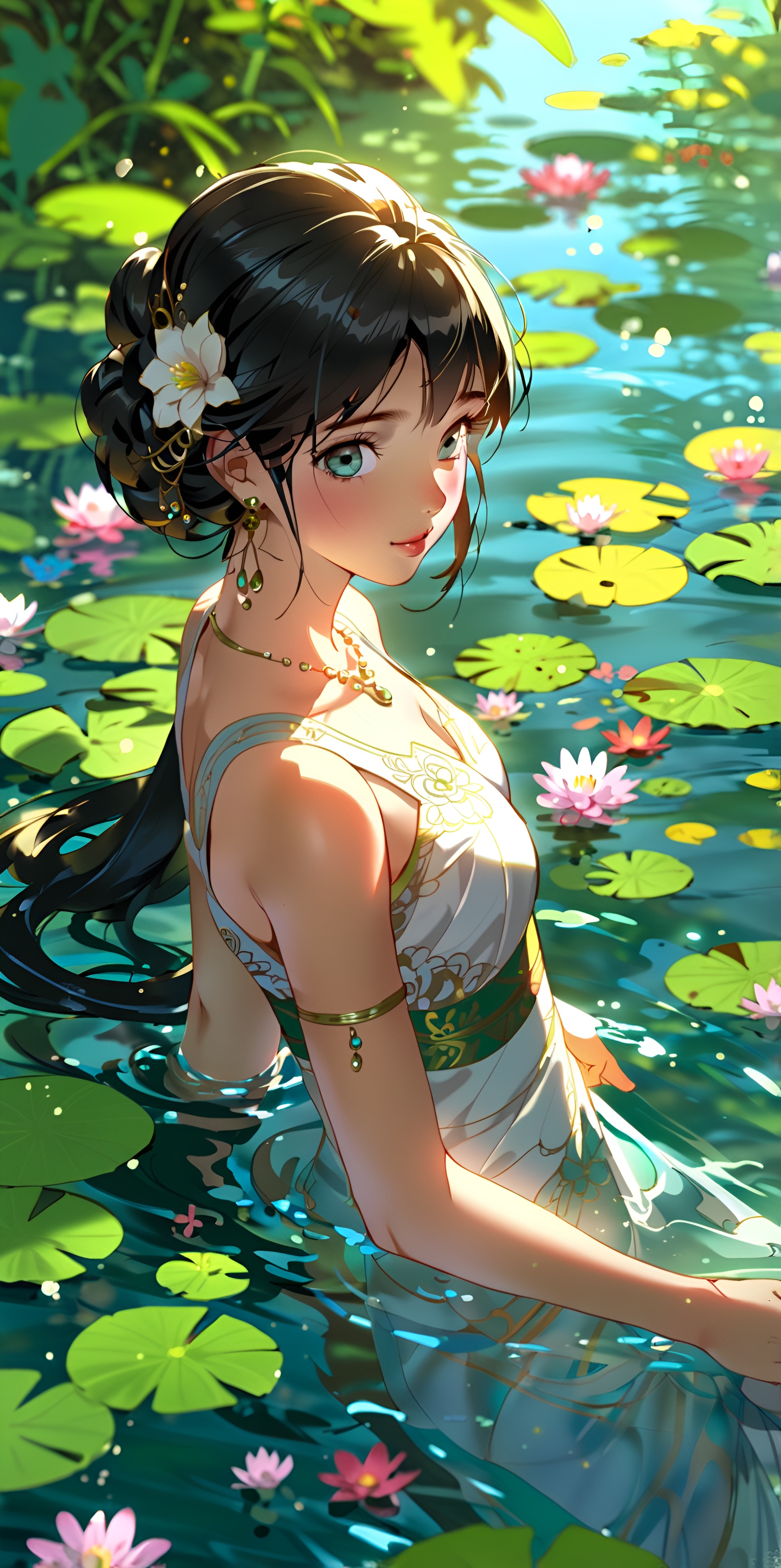 Water Goddess in Garden Wallpaper