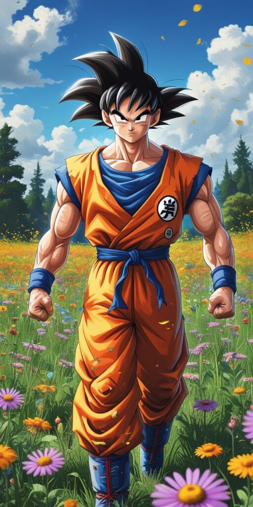 Goku in Wildflower Field wallpaper