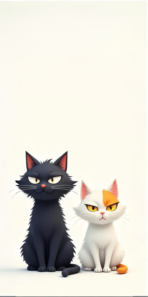 Minimalist Two Cartoon Cats Wallpaper