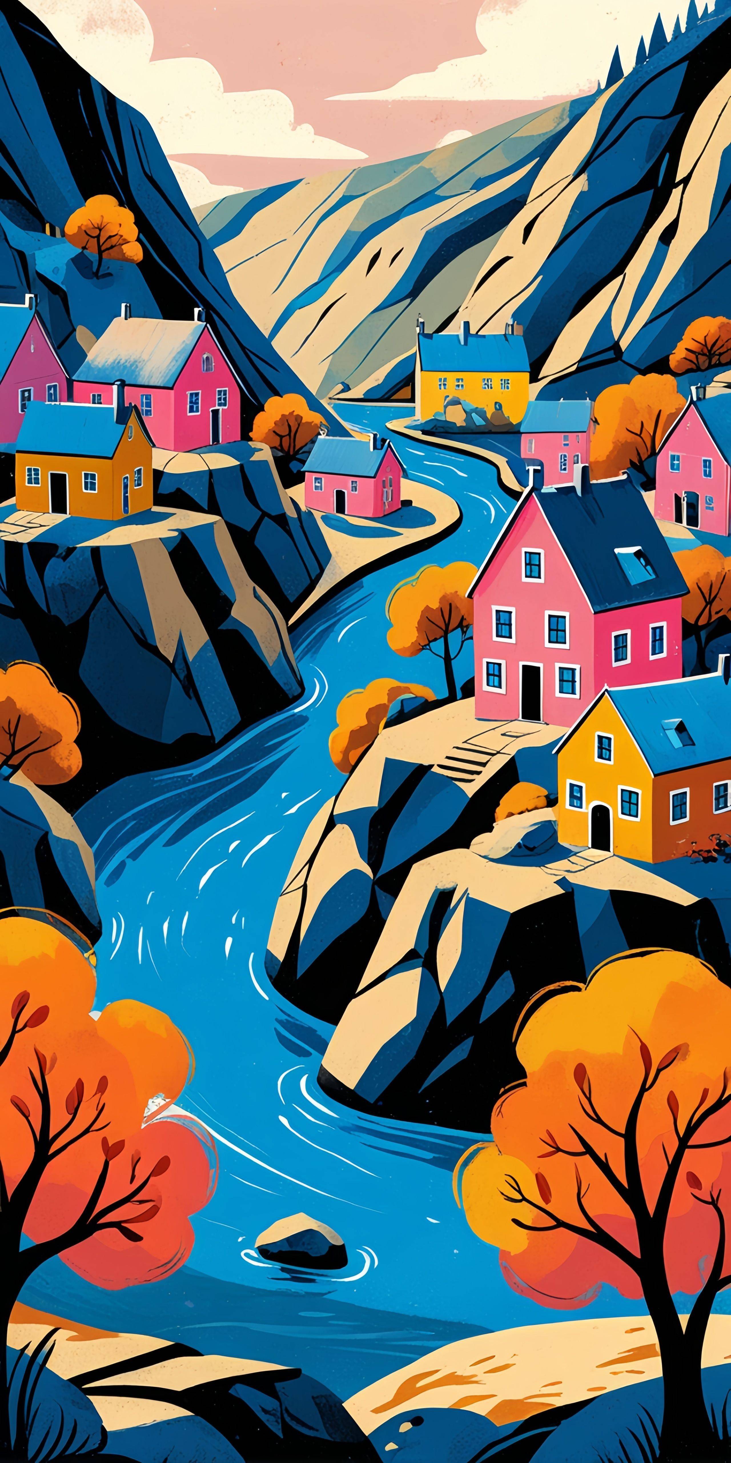 Serene Mountain Village Wallpaper