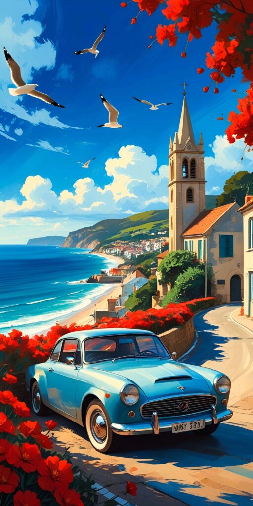 Vintage Coastal Town Wallpaper