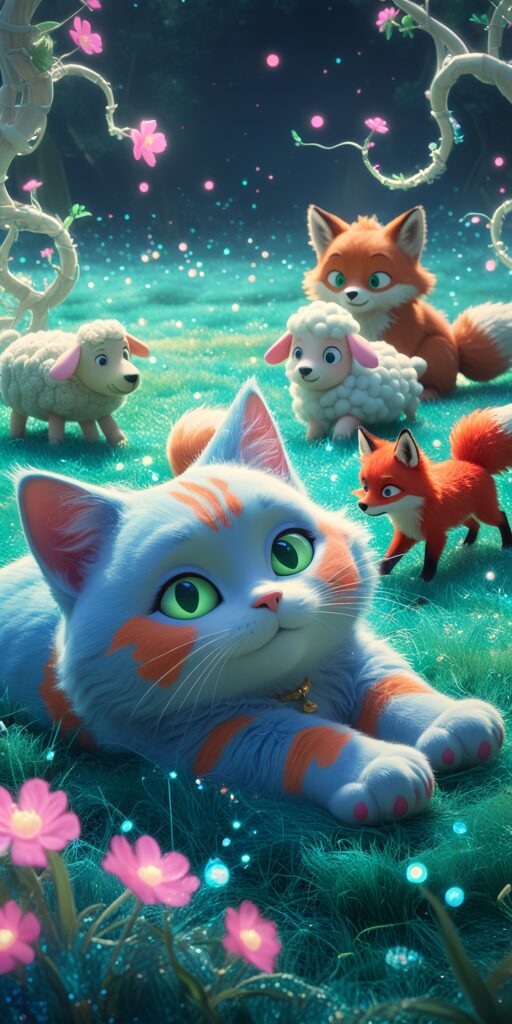 Whimsical Cat & Forest Friends Wallpaper