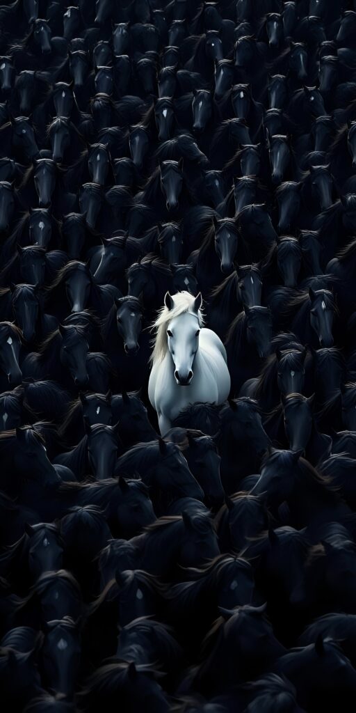 White Horse Among Black Horses Wallpaper