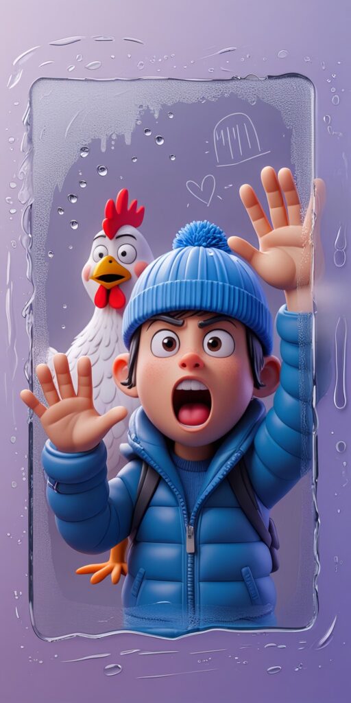 Cartoon Boy and Chicken Wallpaper