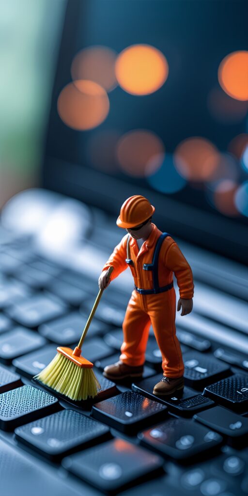Miniature Worker Cleaning Keyboard Wallpaper