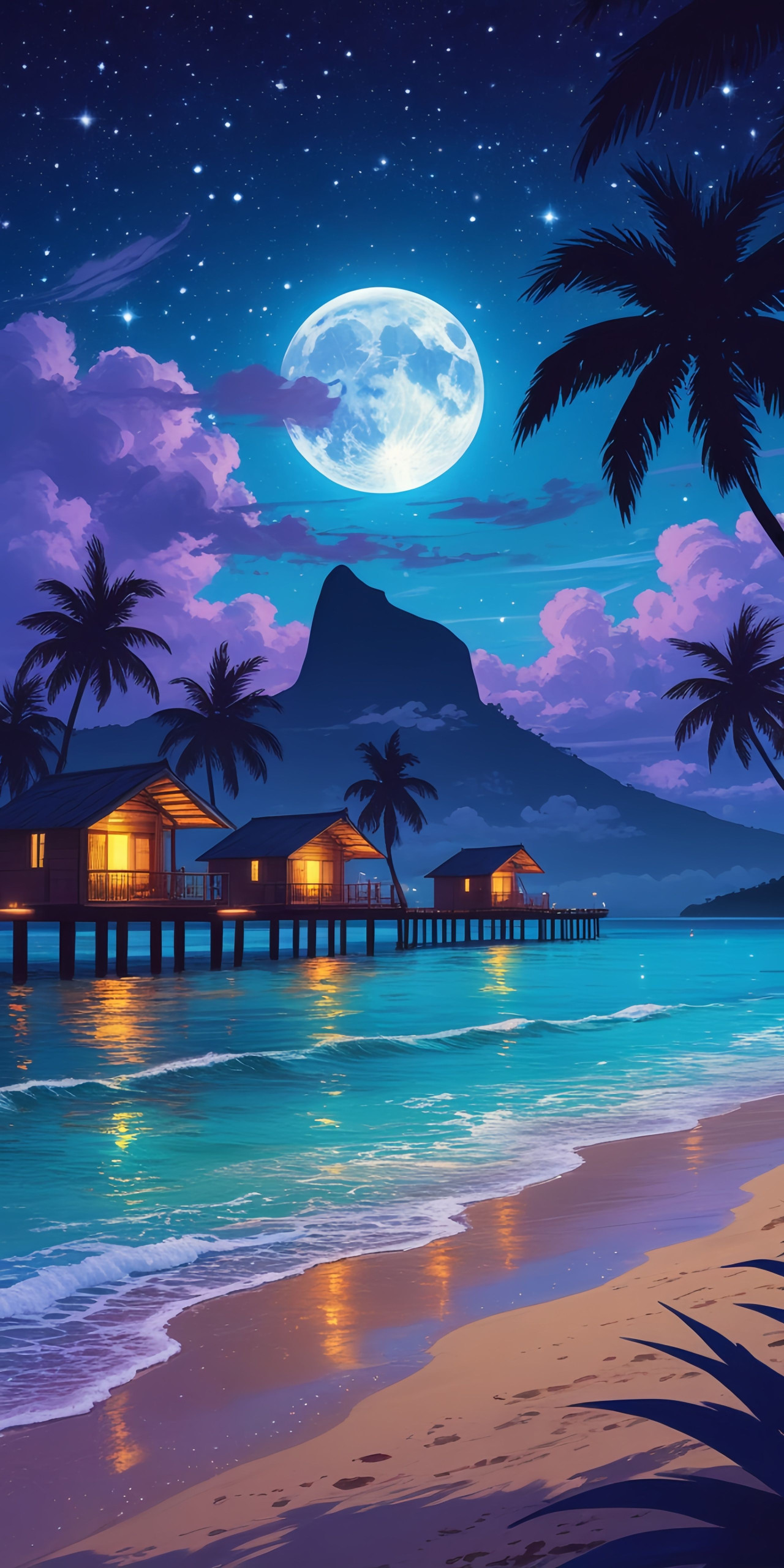 Moonlit Beach Night Wallpaper