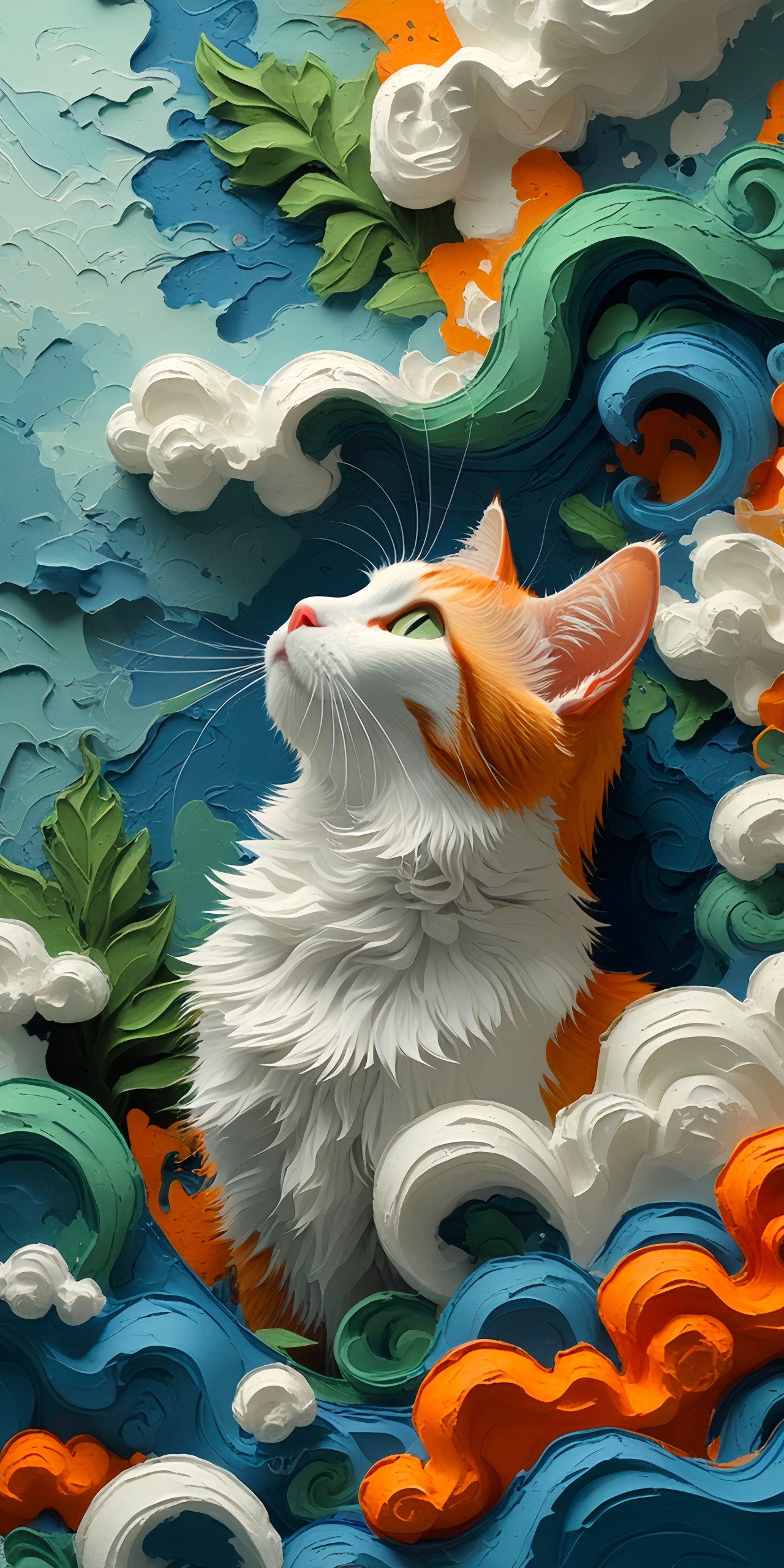 Stylized Cat Swirling Colors Wallpaper