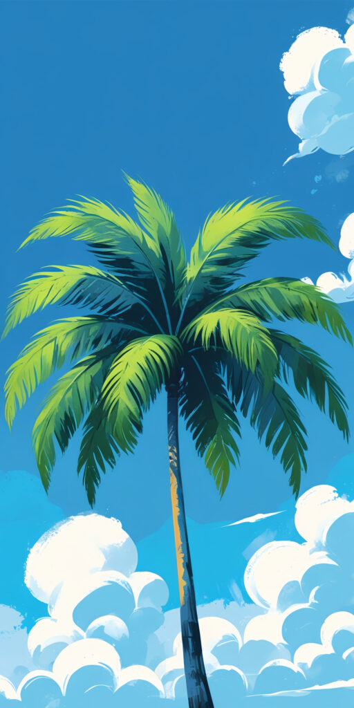 Vibrant Palm Tree Blue Sky Wallpaper
