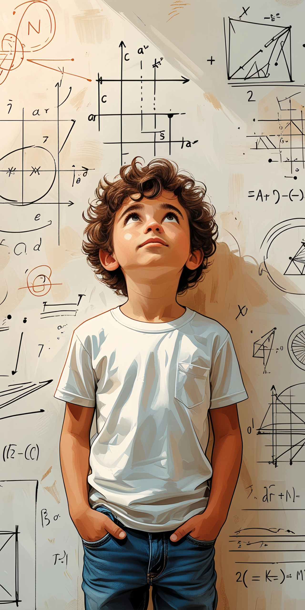 Young Boy Pondering Math Wallpaper