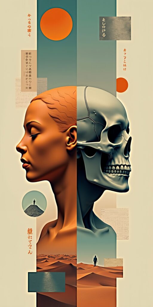 Abstract Human and Skull Duality Art Wallpaper
