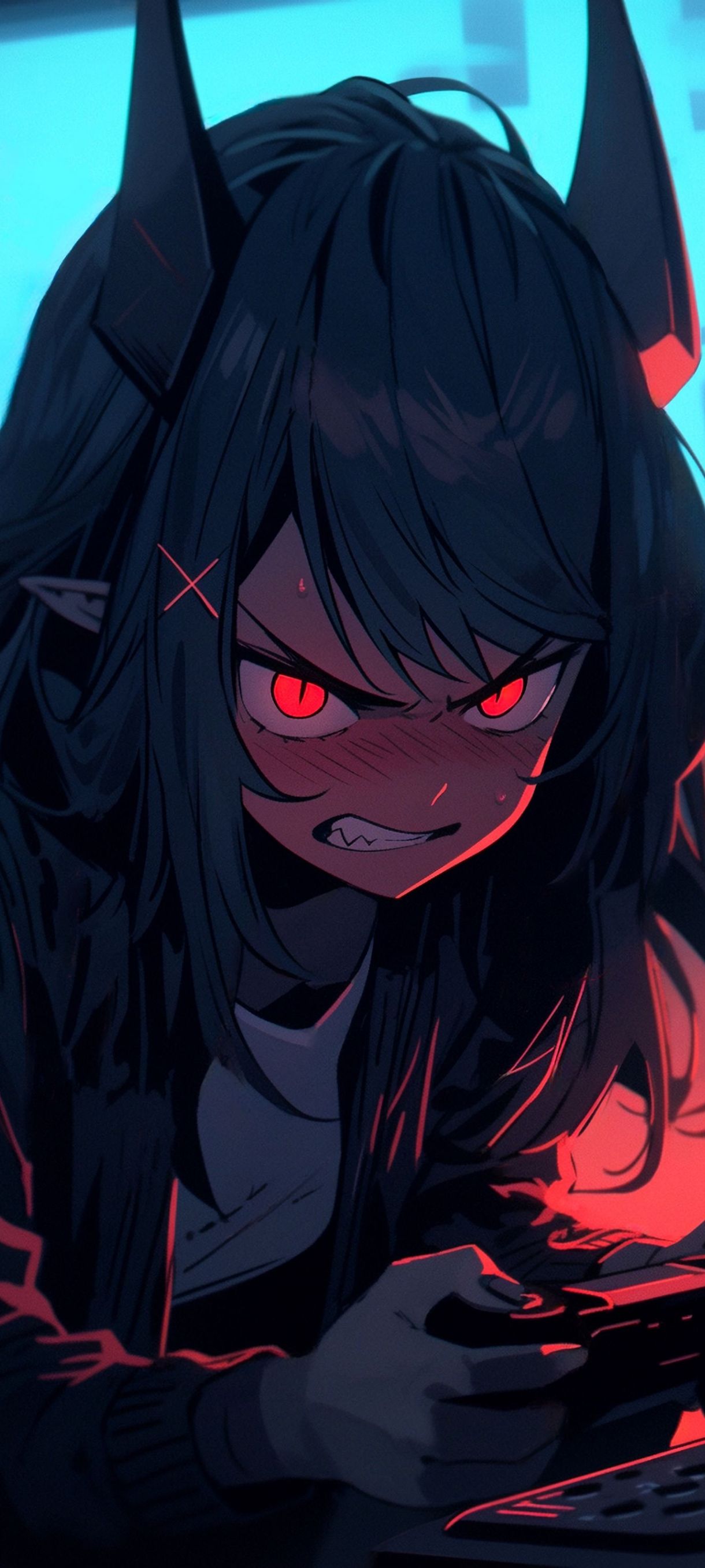 Angry Anime Girl with Red Eyes Wallpaper