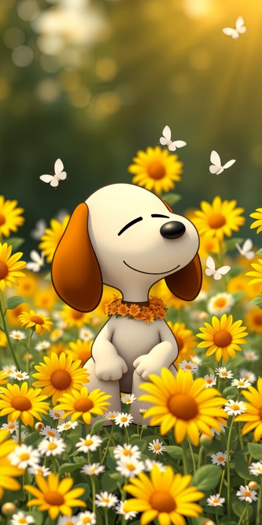 Adorable Snoopy in Sunflower Field Wallpaper