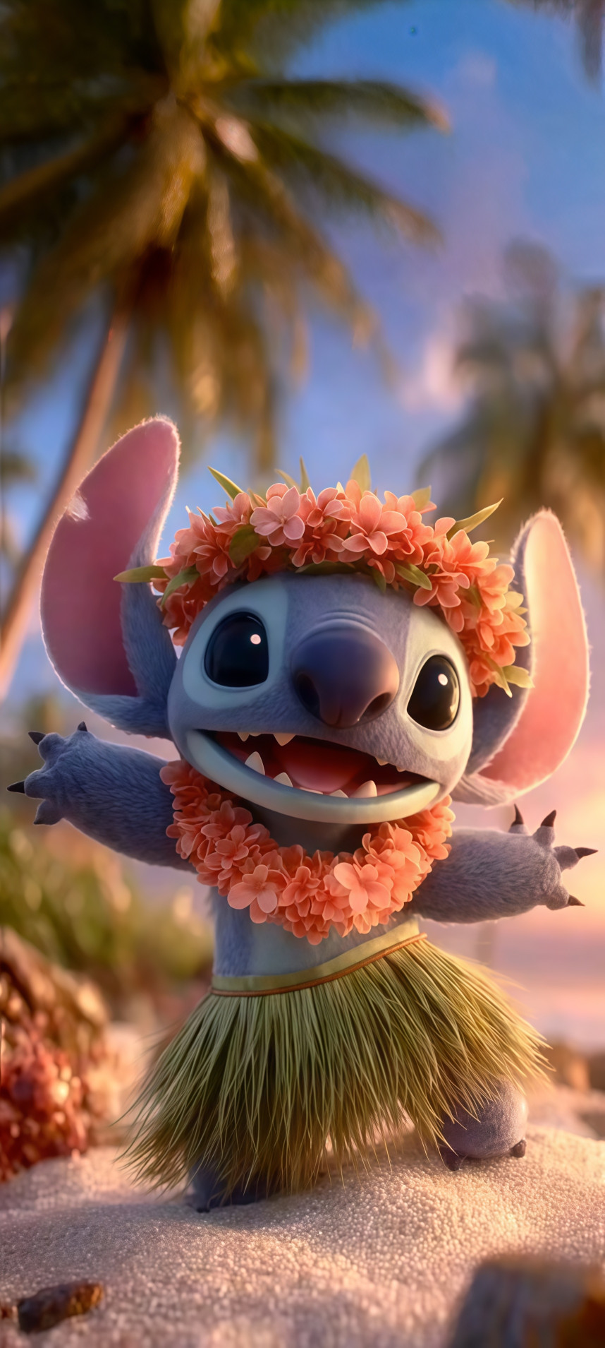 Adorable Stitch in Hula Skirt and Lei Wallpaper