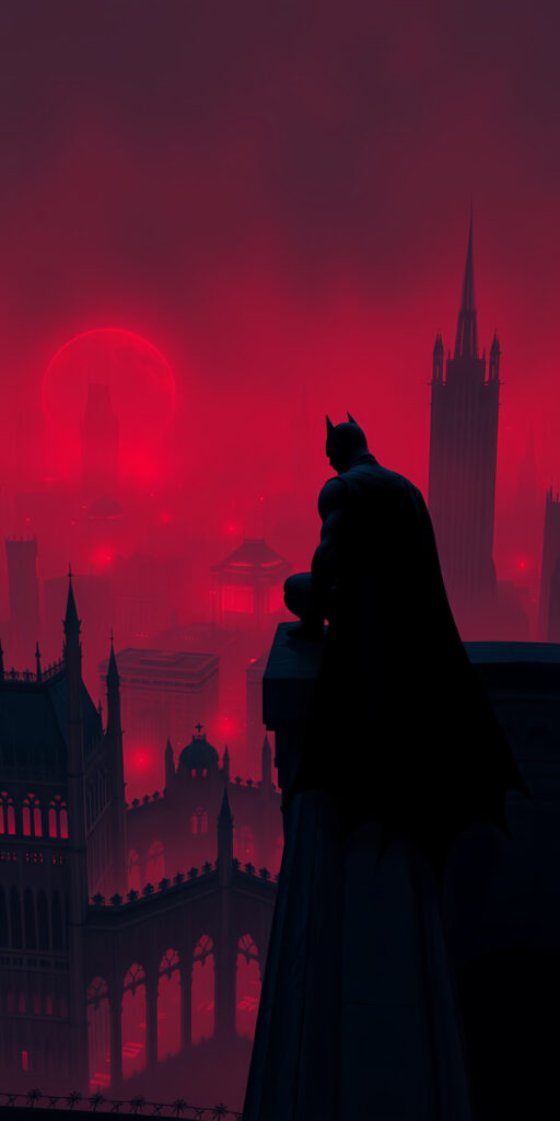 Batman on Rooftop Red Sky Wallpaper