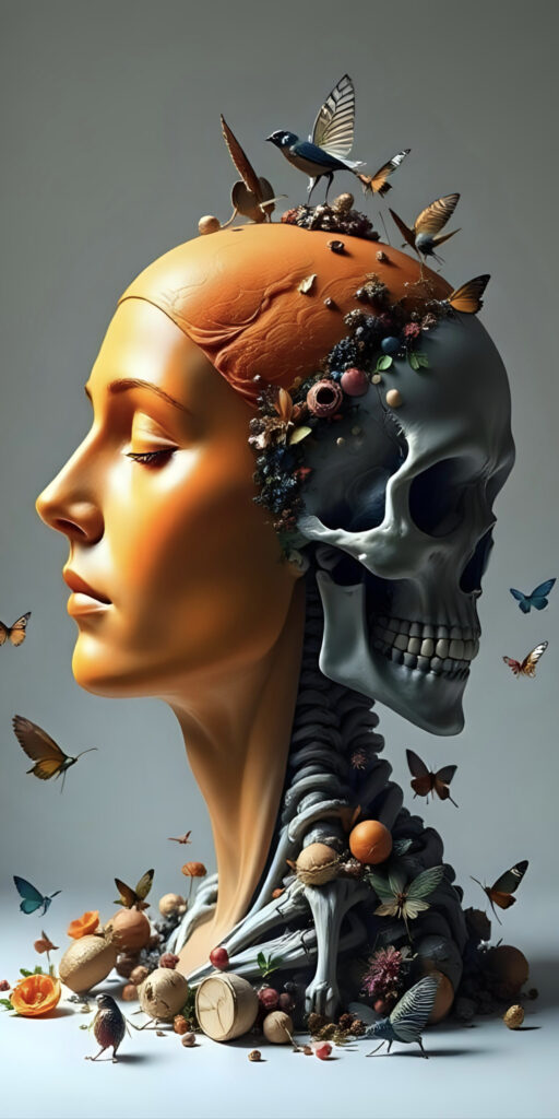 Intricate Human and Skull Art Wallpaper