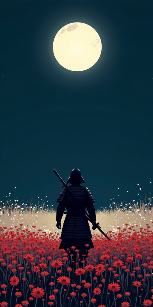 Majestic Samurai under Full Moon Wallpaper