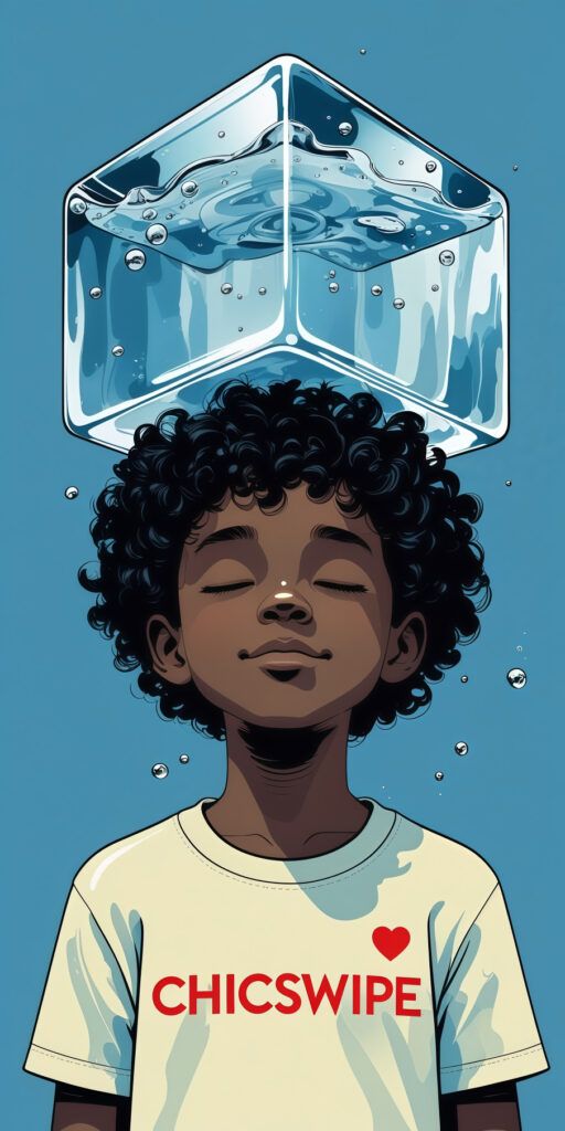 Serene Boy with Floating Water Cube Wallpaper