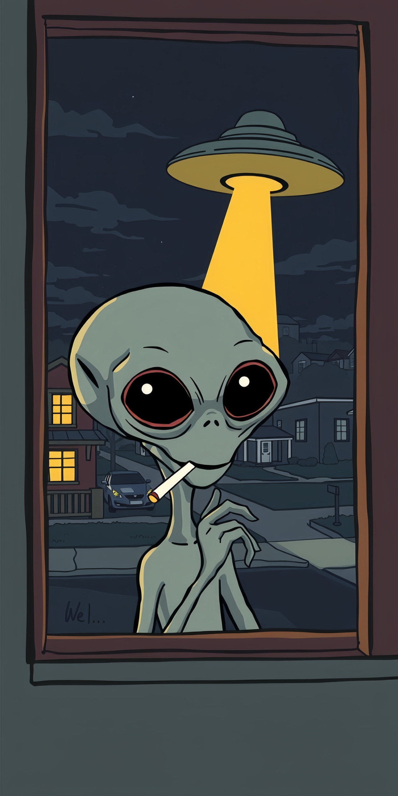 Smoking Alien UFO Wallpaper