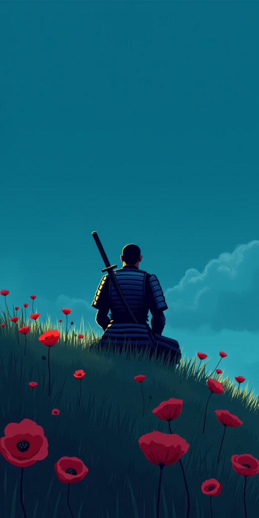 Stoic Samurai in Poppy Field Wallpaper