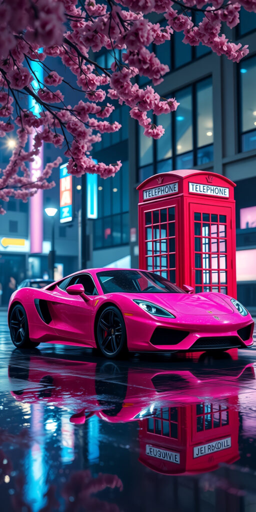 Vibrant Pink Sports Car in London Wallpaper