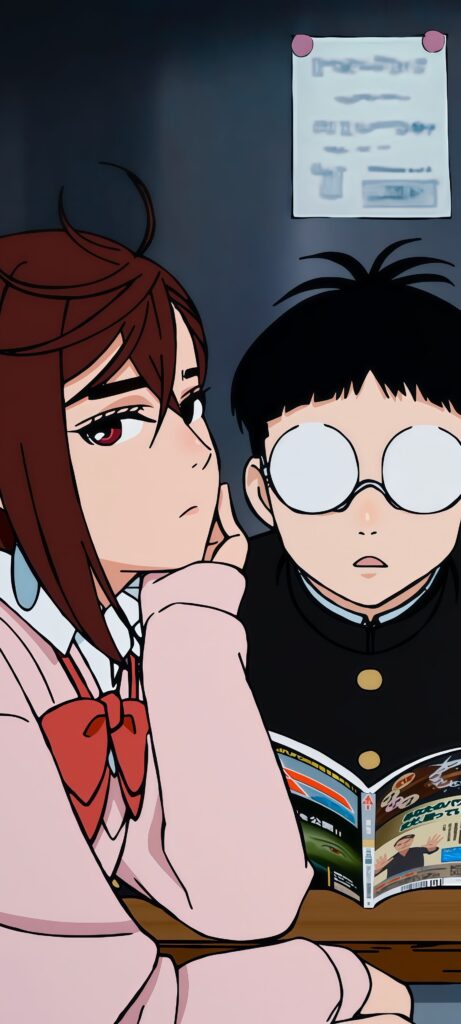 Dandadan Momo and Okarun Studying Wallpaper