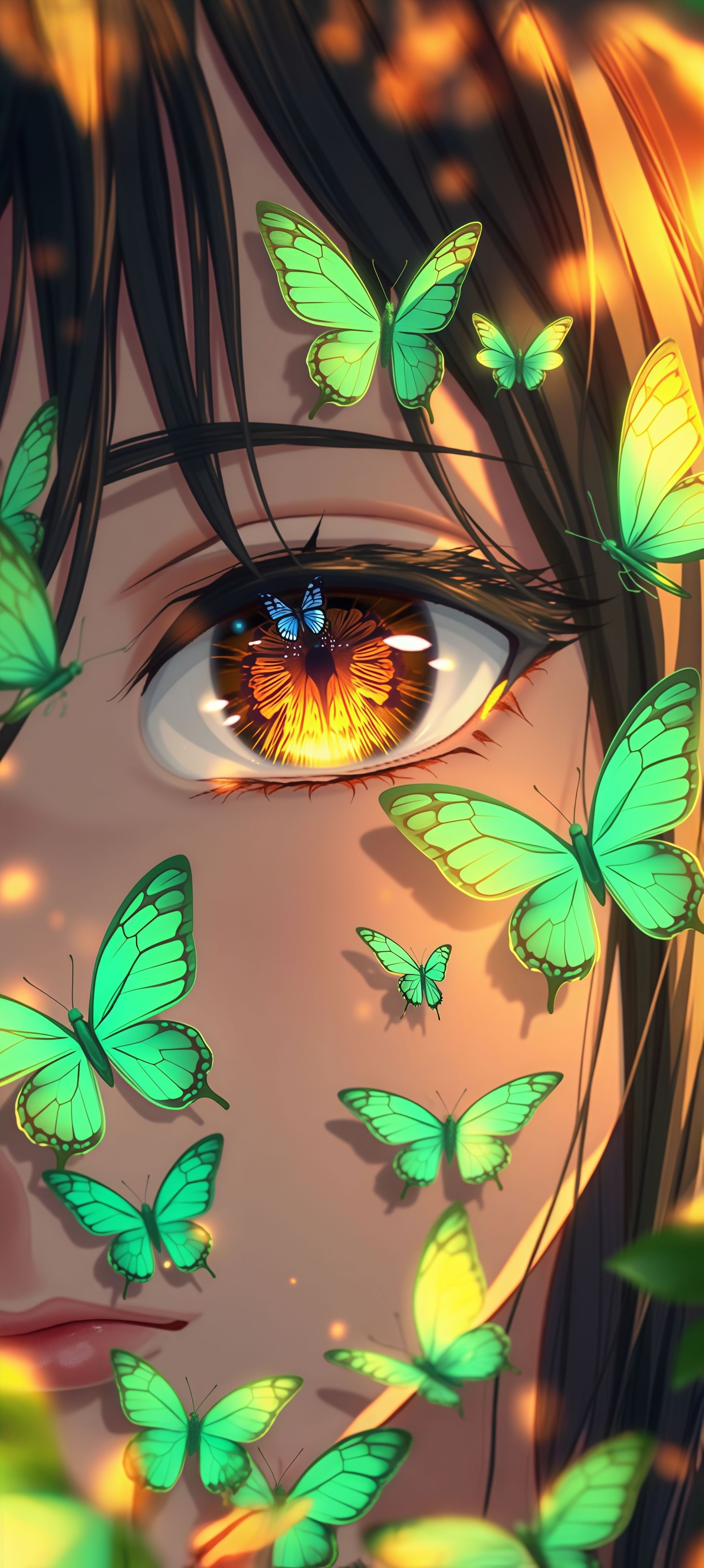 Anime Girl with Butterflies Wallpaper