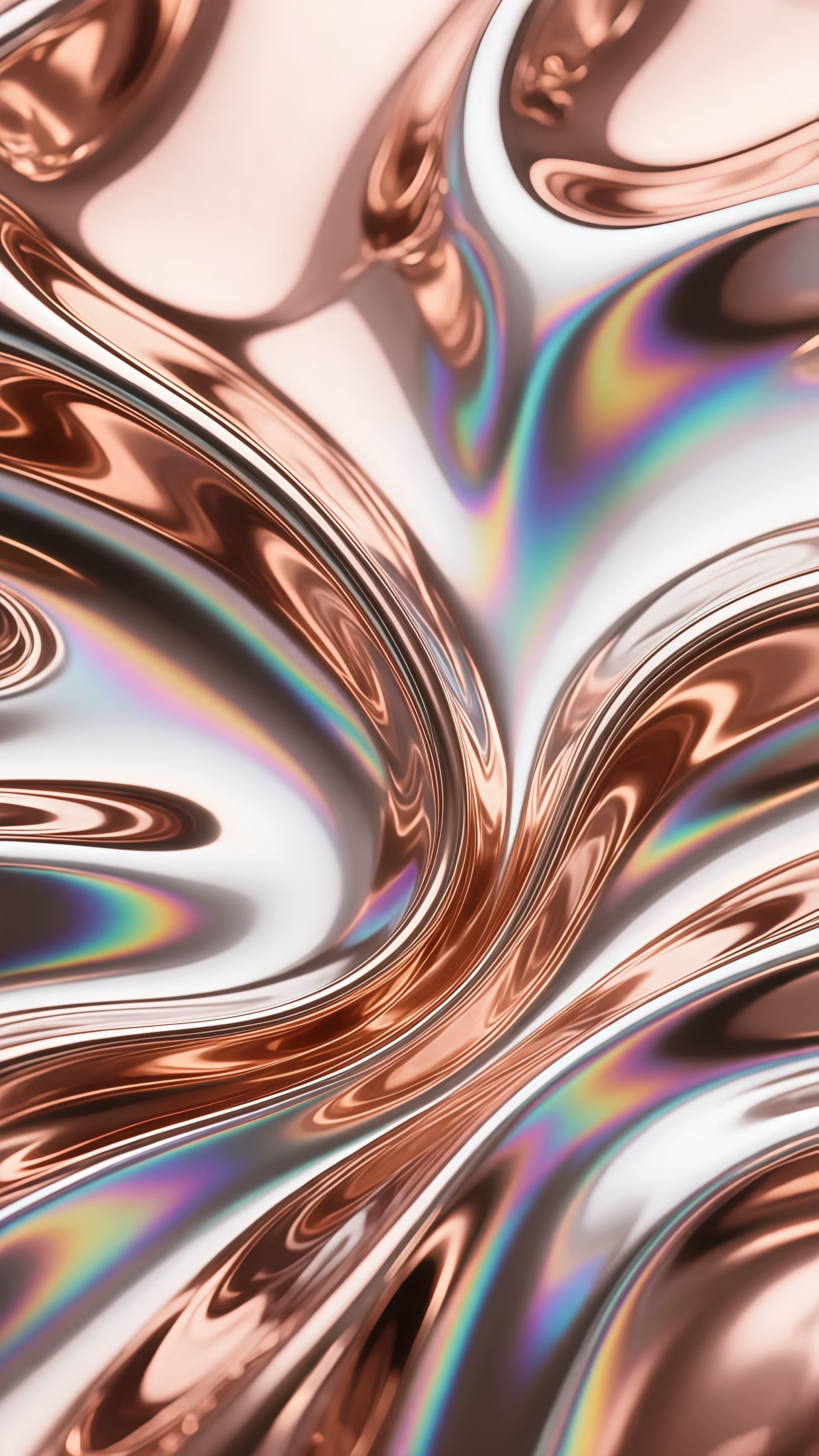 Abstract Iridescent Chrome Liquid Wave Wallpaper