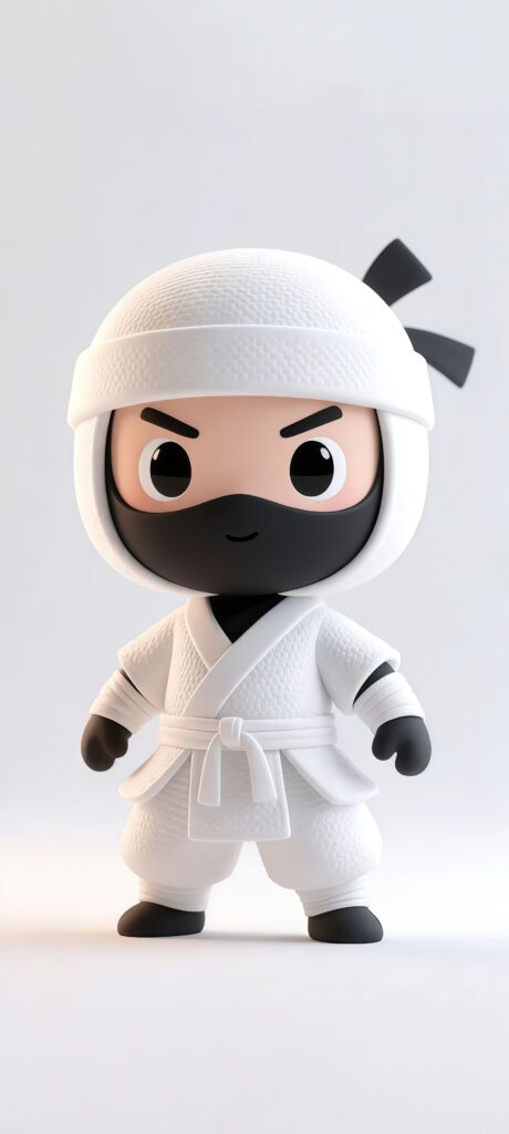 Cute Chibi White Ninja Warrior 3D Wallpaper