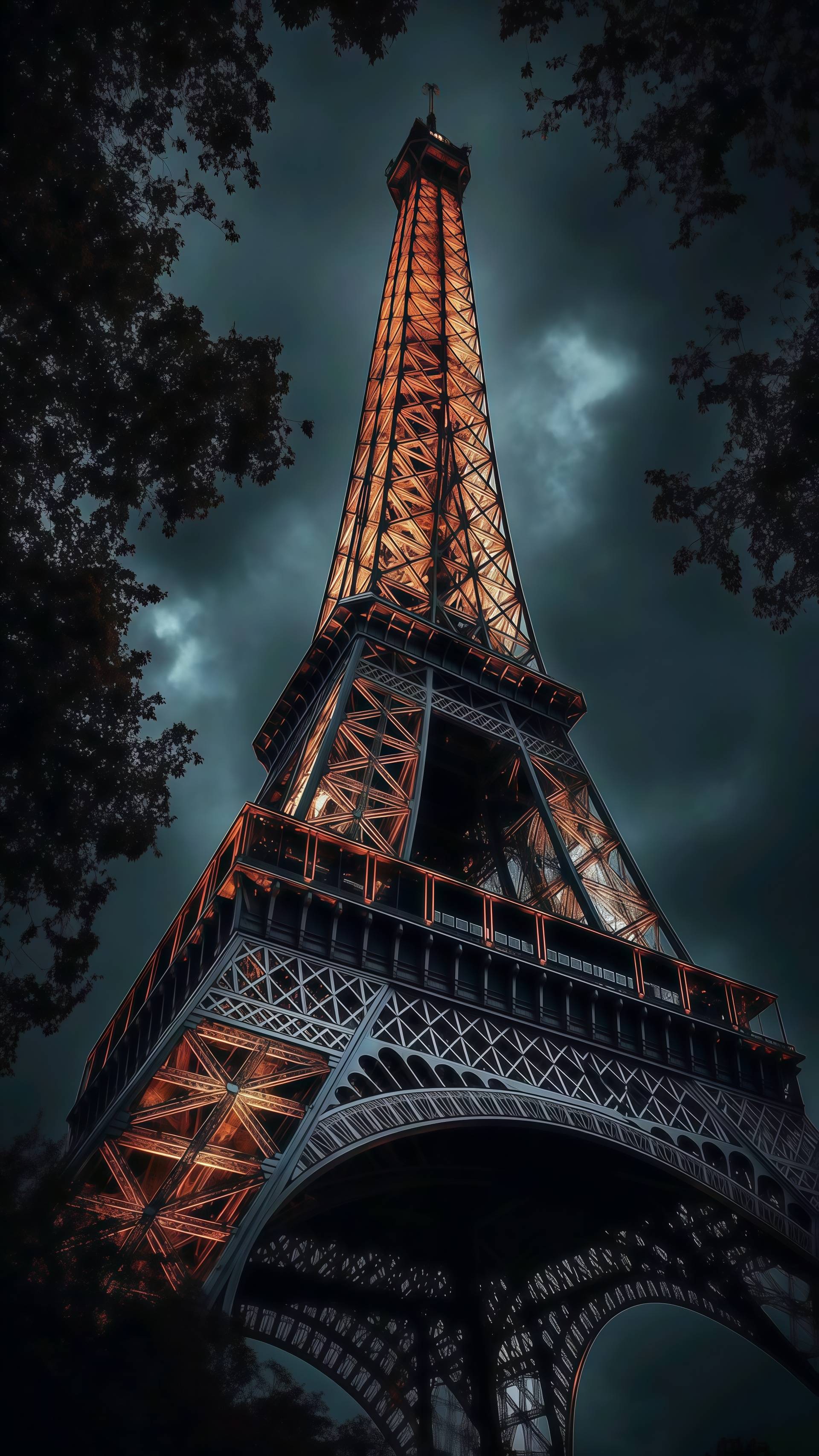 Dramatic Dark Eiffel Tower Night Sky Wallpaper