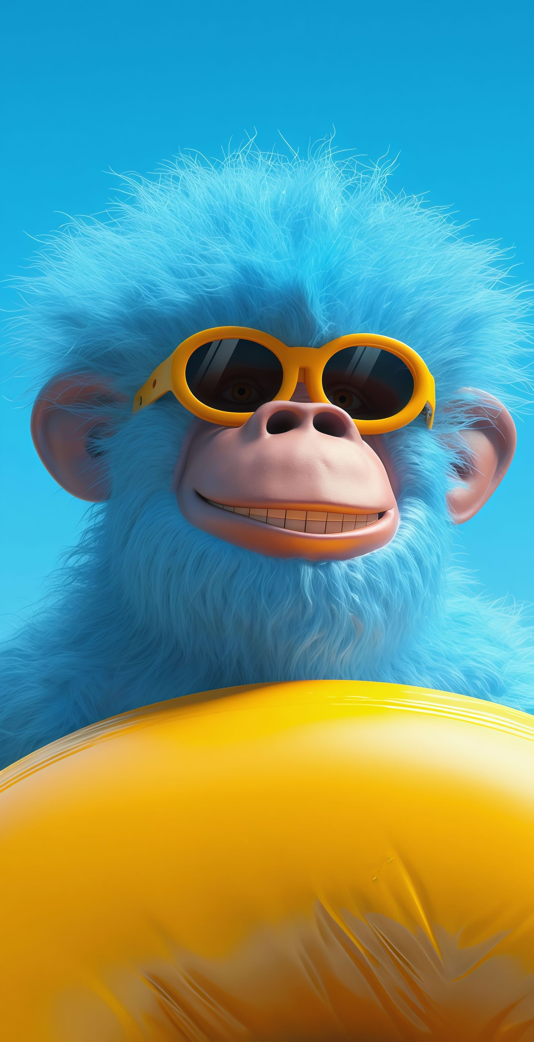 Fluffy Blue Monkey Yellow Sunglasses 3D Wallpaper