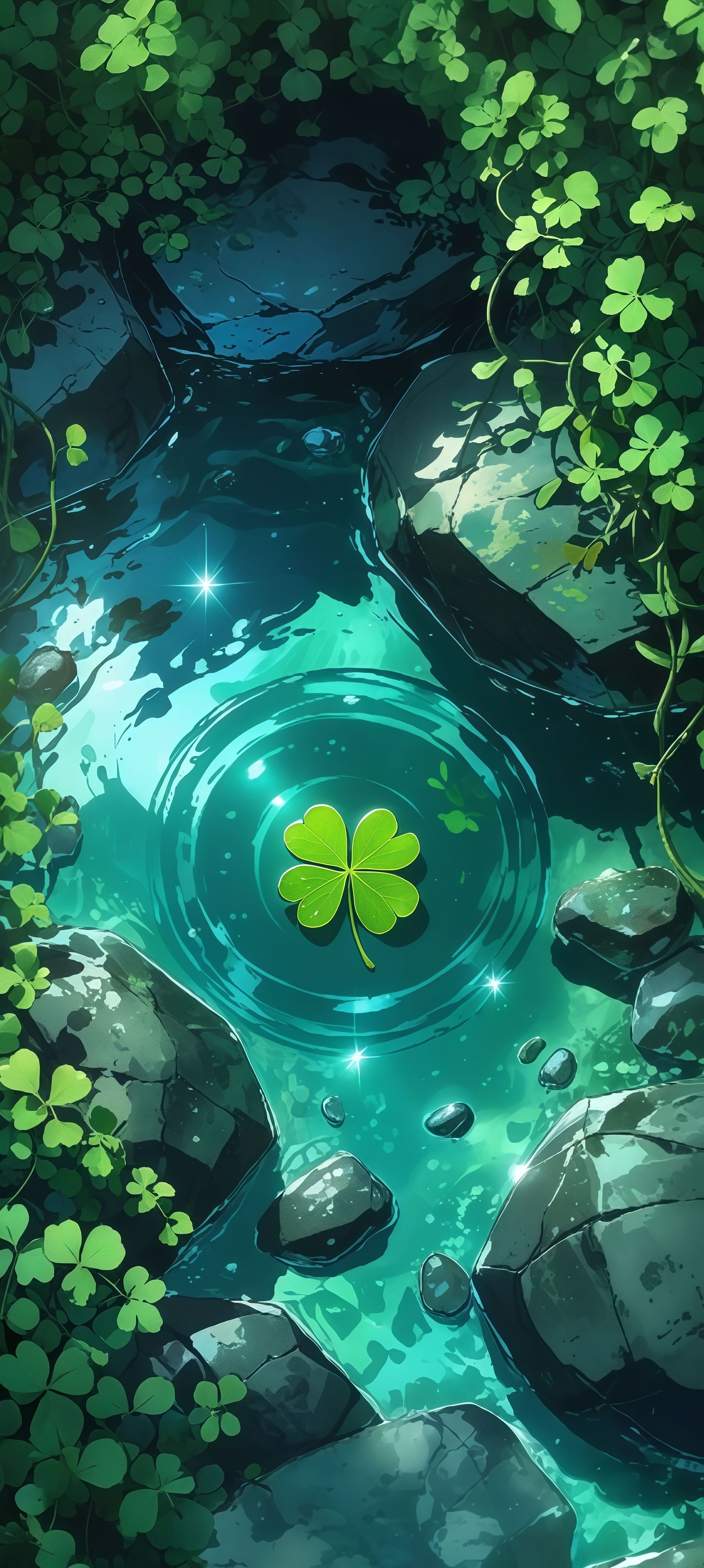 Four-Leaf Clover in Water Ripples Wallpaper
