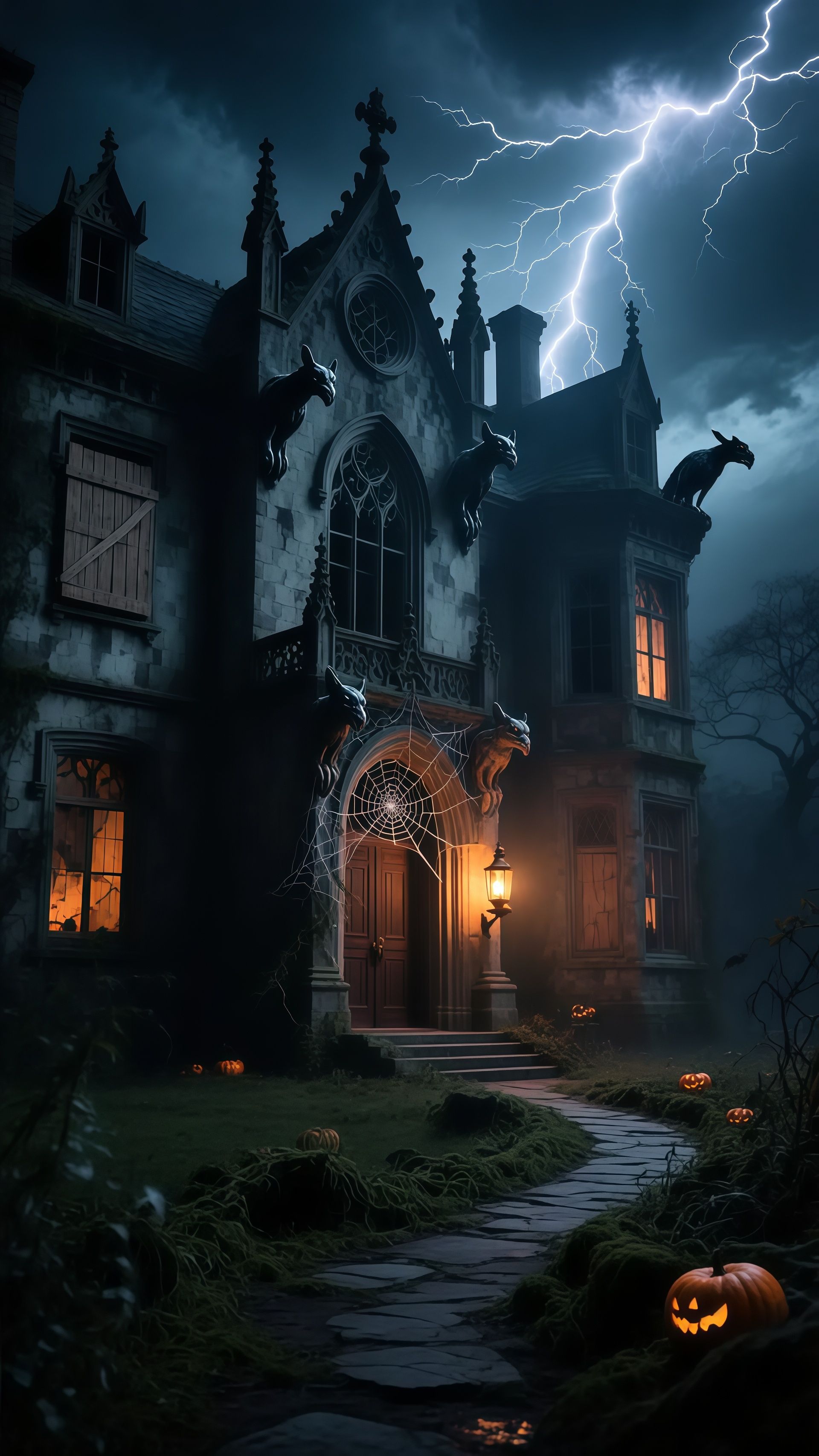 Gothic Haunted Mansion Lightning Phone Wallpaper