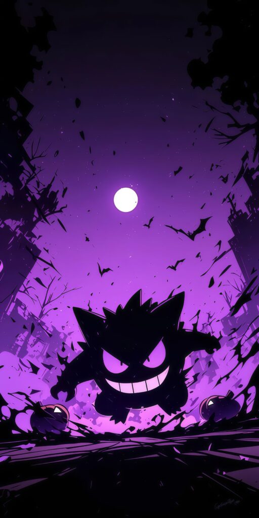 Halloween Gengar Purple Haunted City Wallpaper