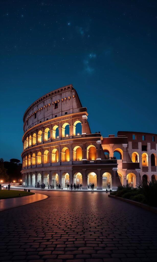 Illuminated Colosseum at Rome Wallpaper
