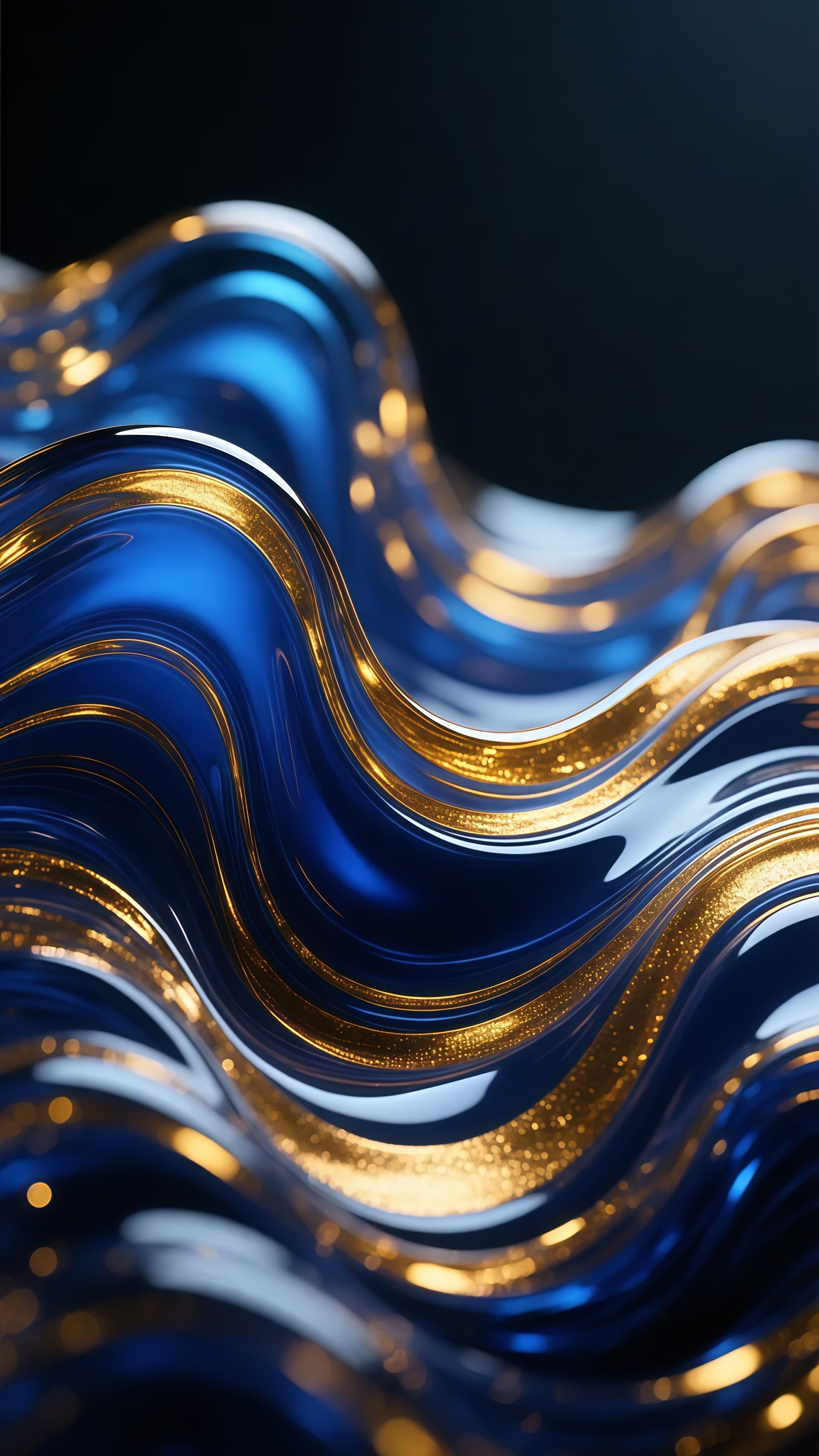Luxury Blue Gold Liquid Wave Abstract Wallpaper