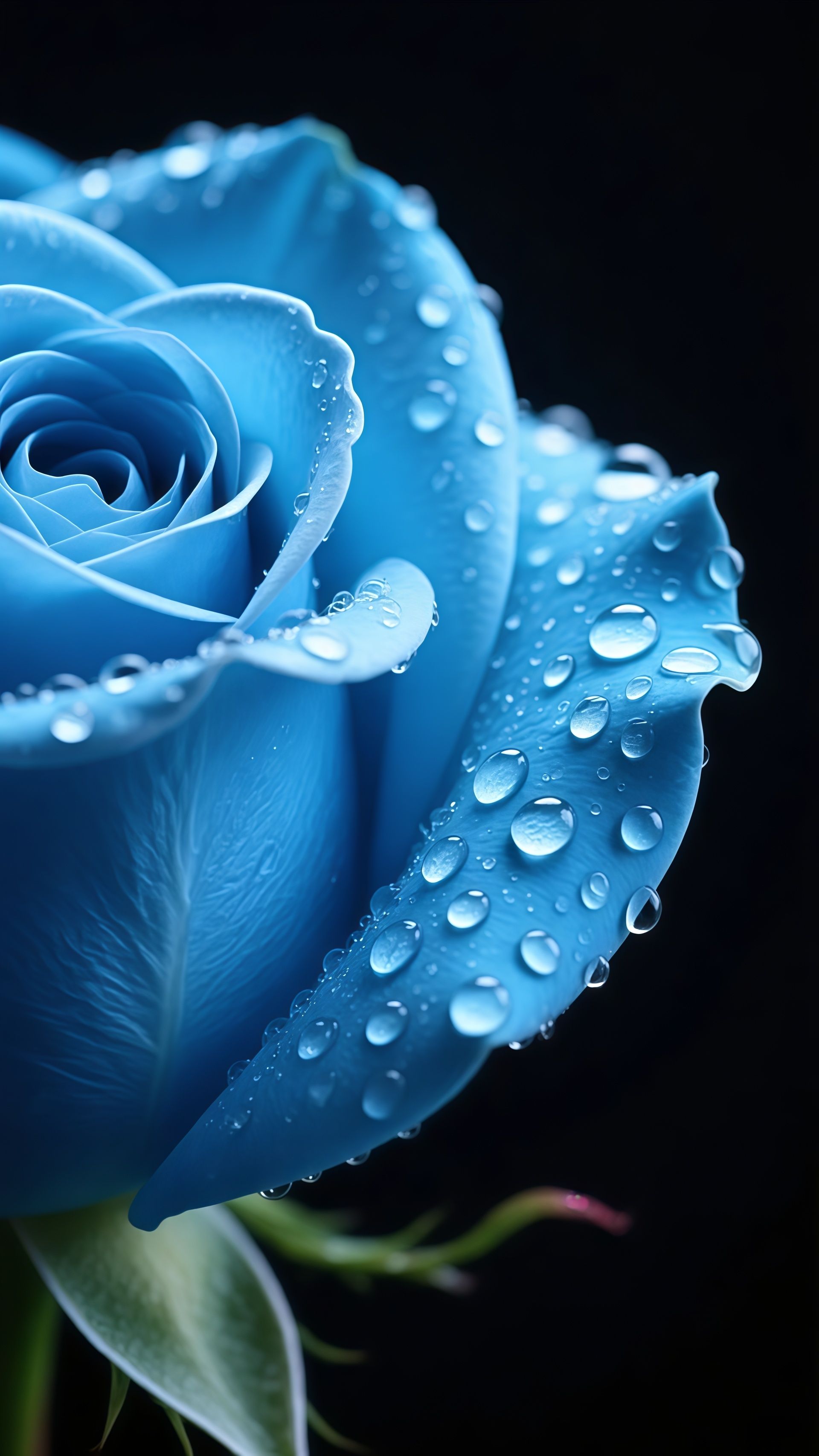 Macro Blue Rose Petals Water Droplets Wallpaper