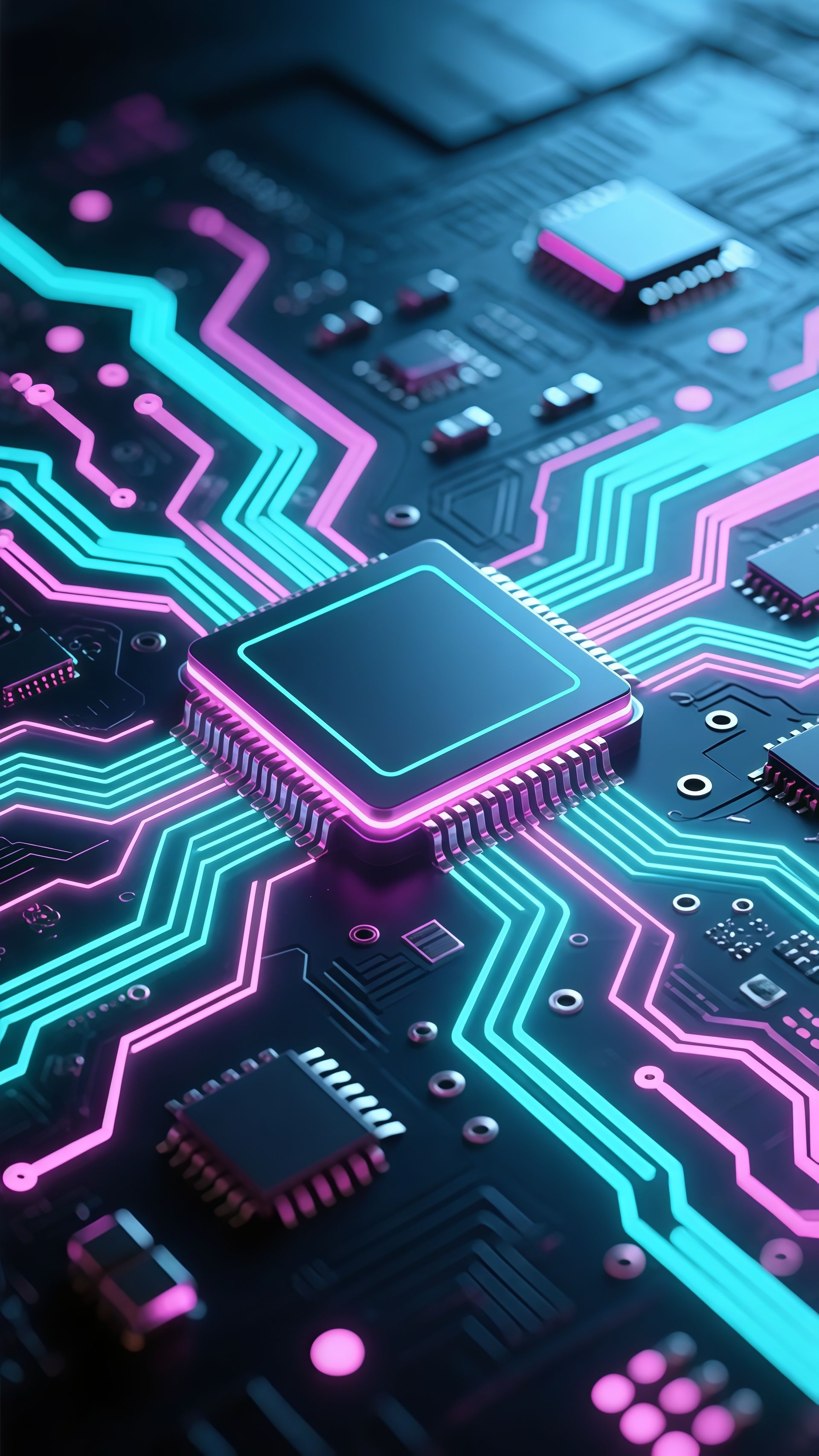 Neon Cyberpunk Circuit Board Processor Chip Wallpaper