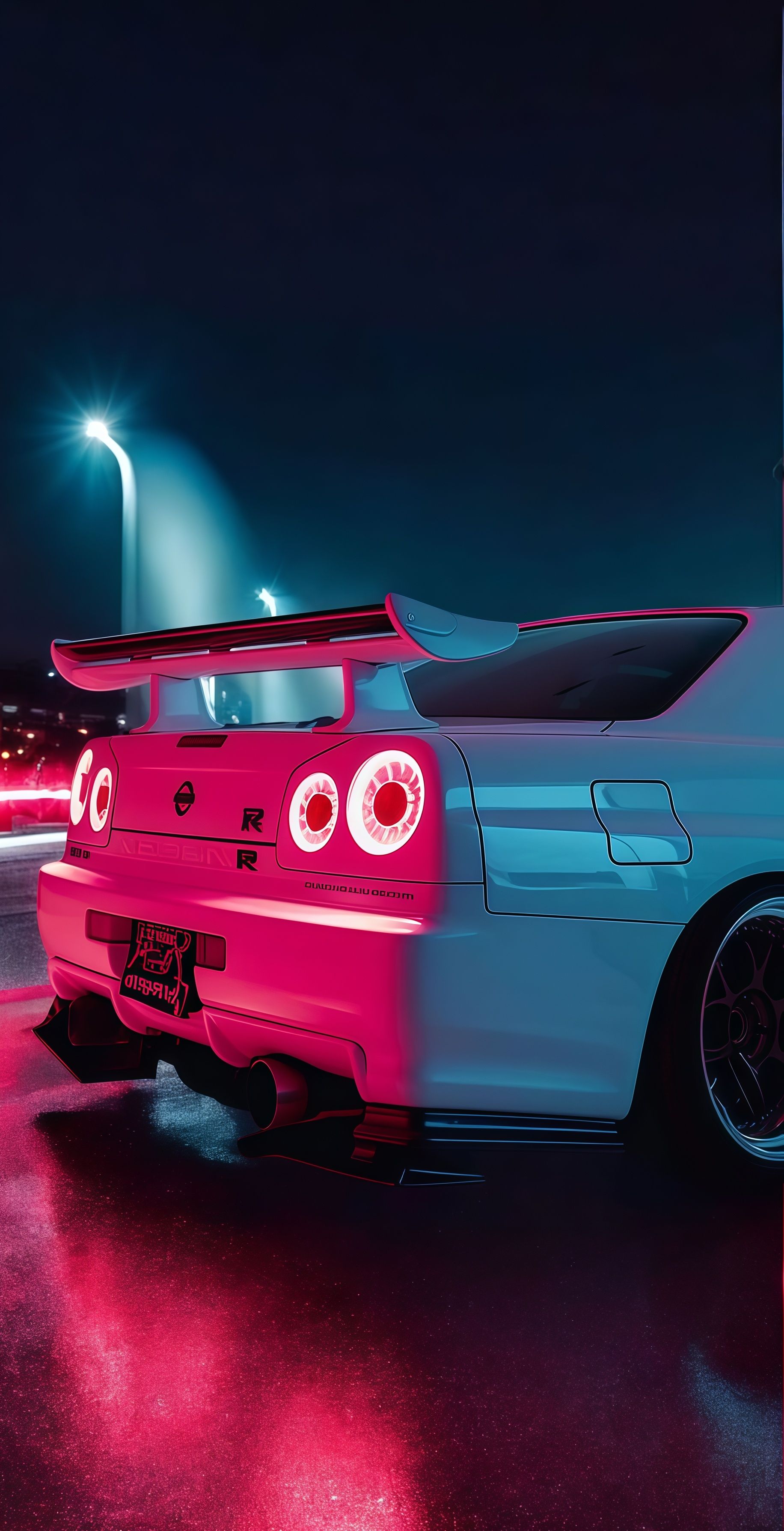 Neon Nissan GT-R R34 Night Car Aesthetic Wallpaper