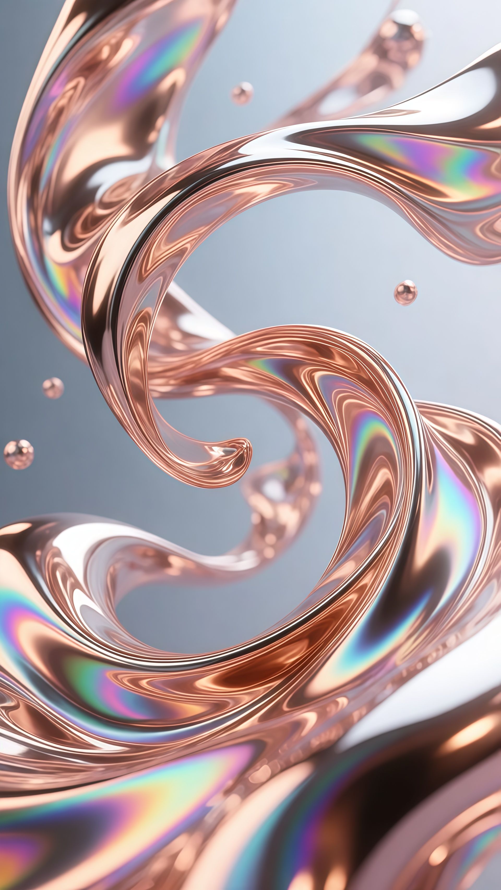 Rose Gold Iridescent Liquid Swirl Abstract Wallpaper