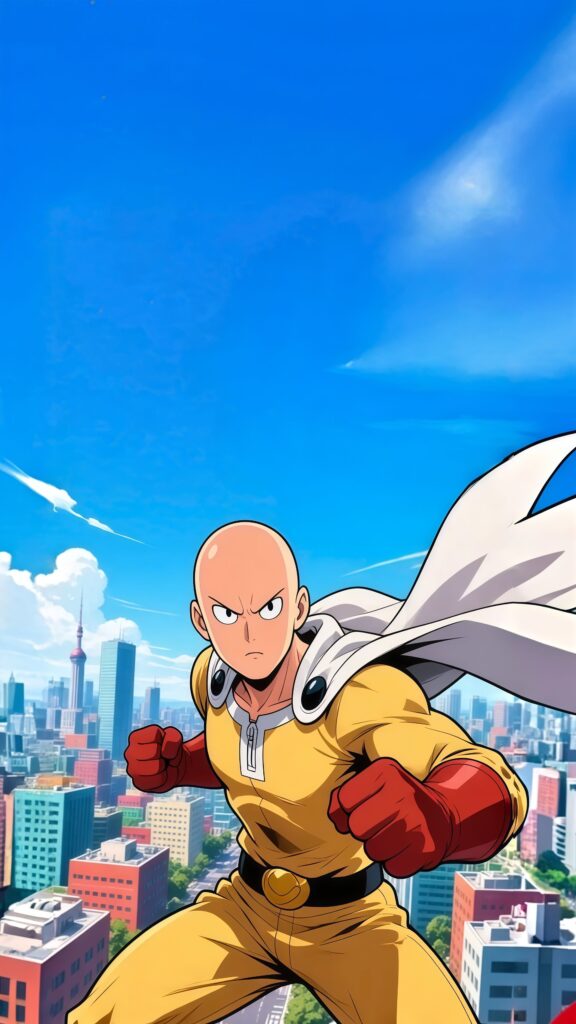 Saitama Action Pose Overlook Wallpaper
