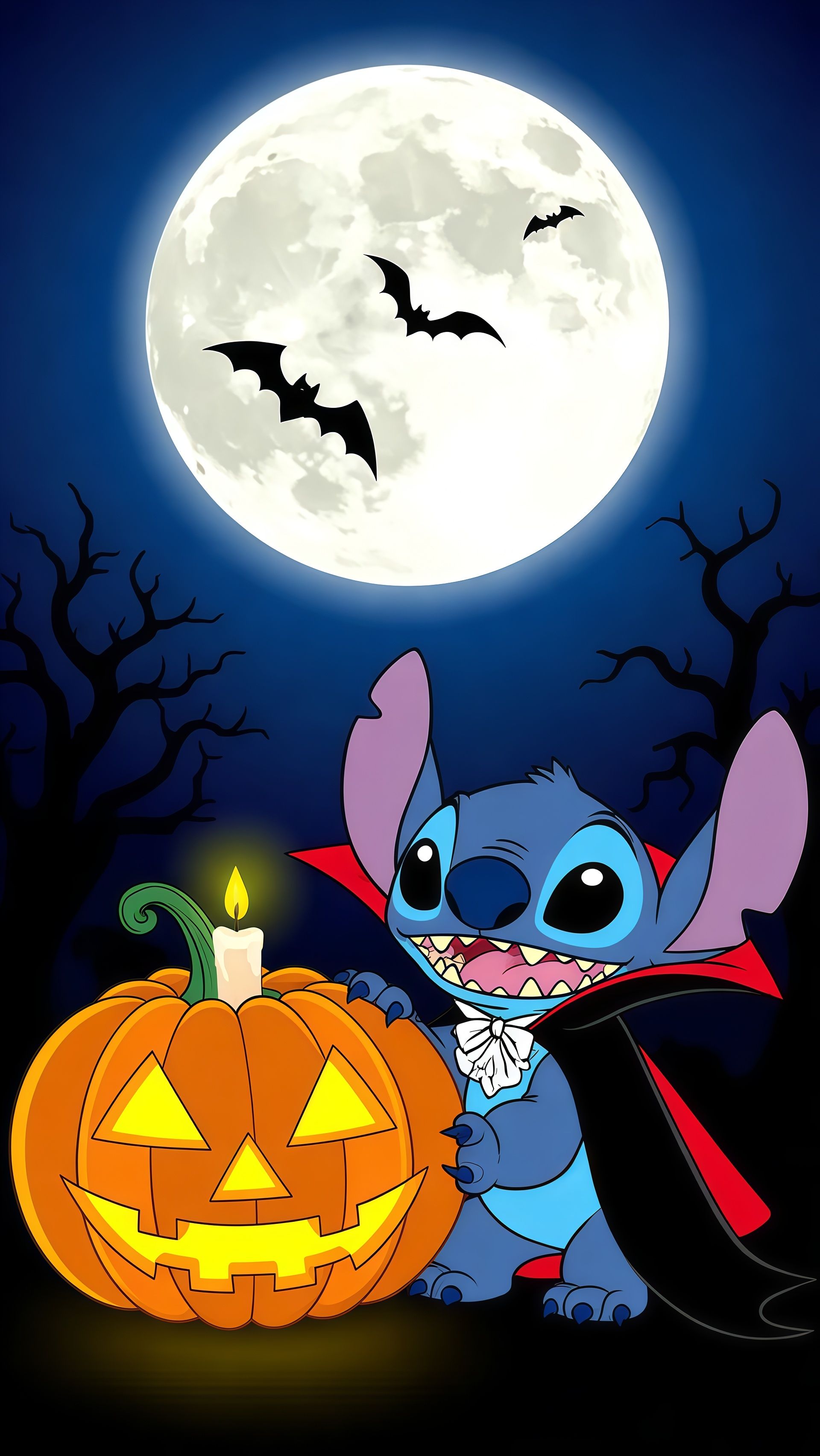 Stitch as Dracula Spooky Pumpkin Wallpaper