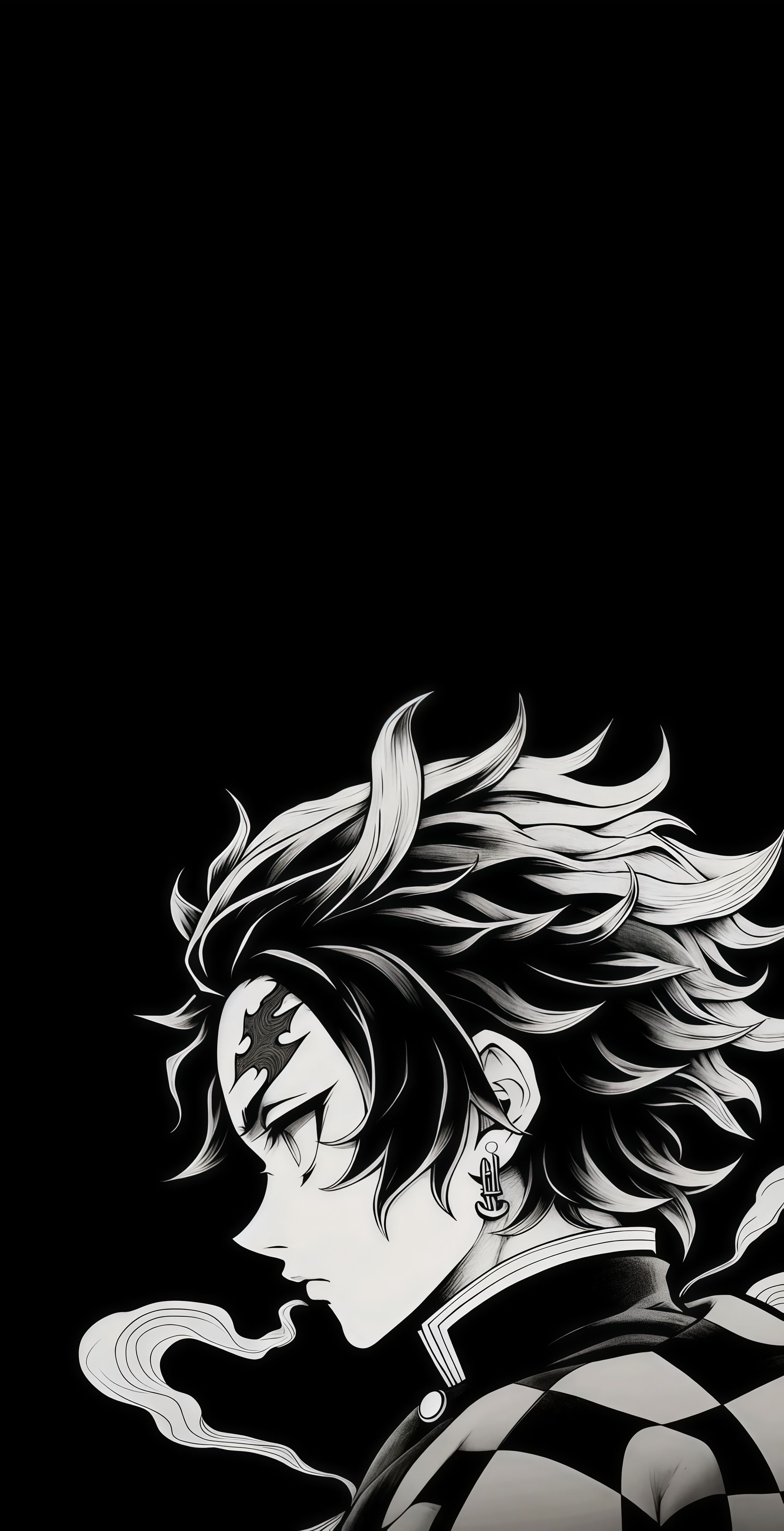 Tanjiro Kamado Demon Slayer Black White Wallpaper