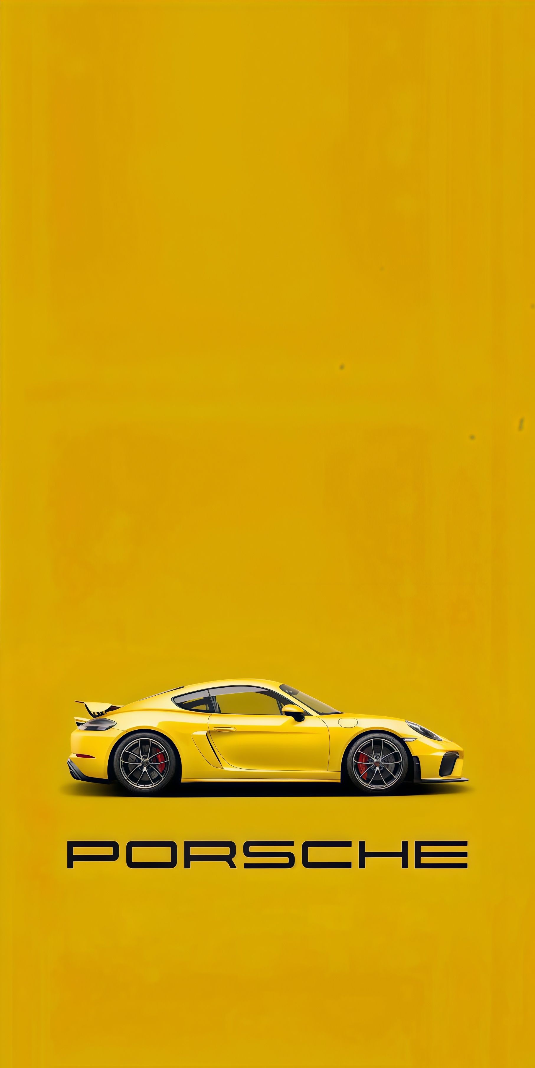 Yellow Porsche GT Sports Car Minimalist Wallpaper
