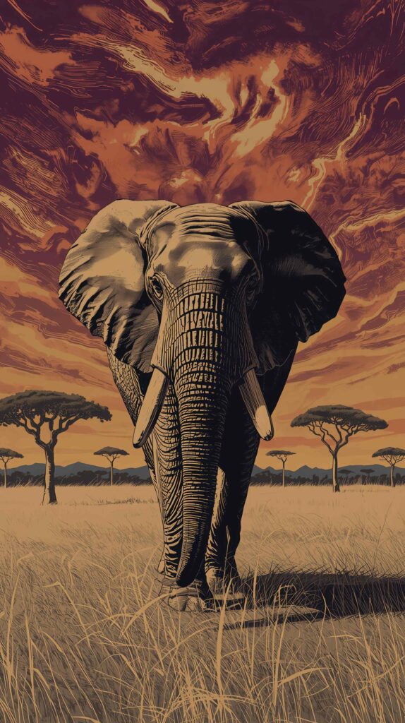 African Elephant in Savannah Art Wallpaper