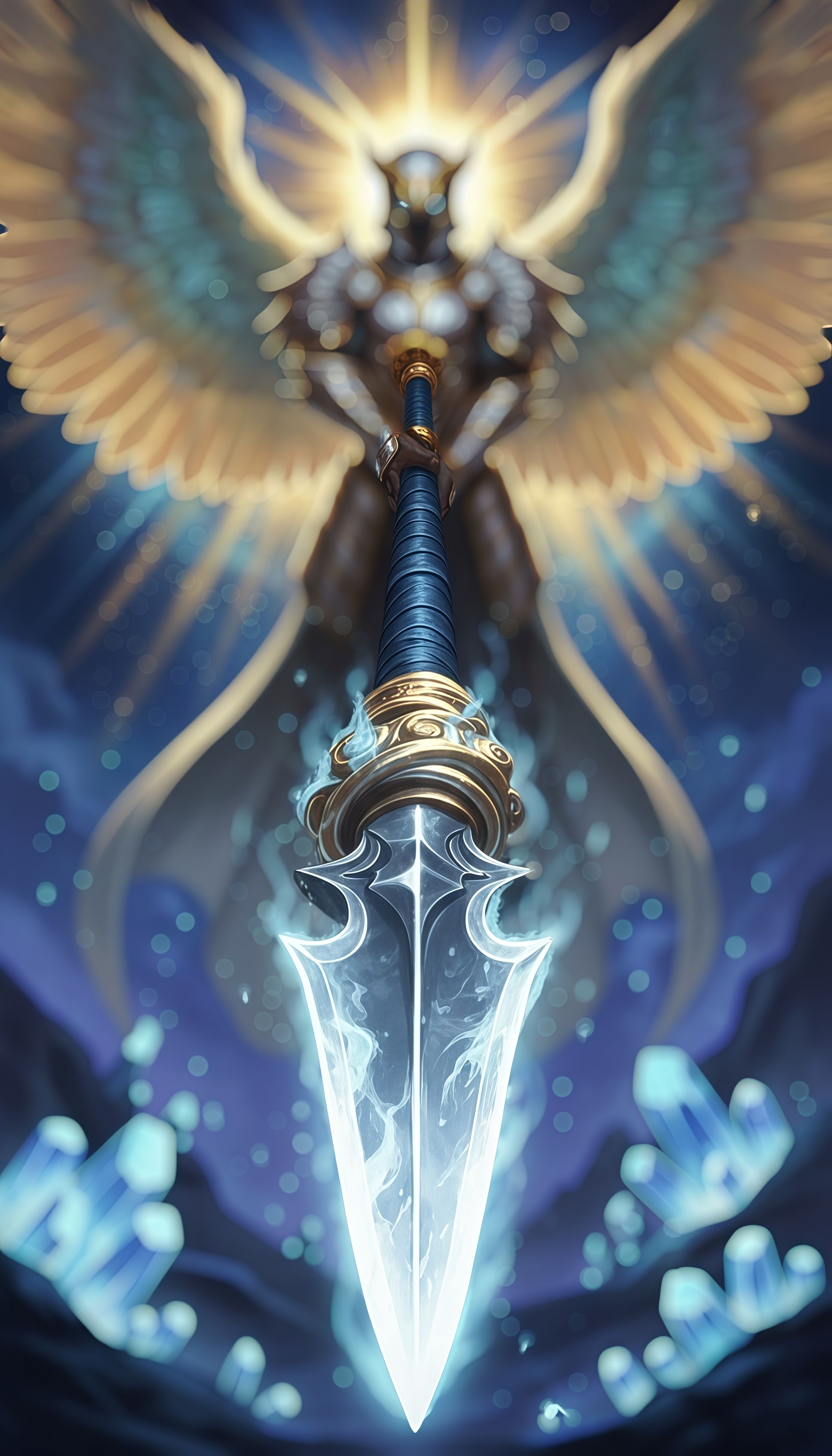 Angelic Winged Paladin Holy Crystal 3D Spear Wallpaper