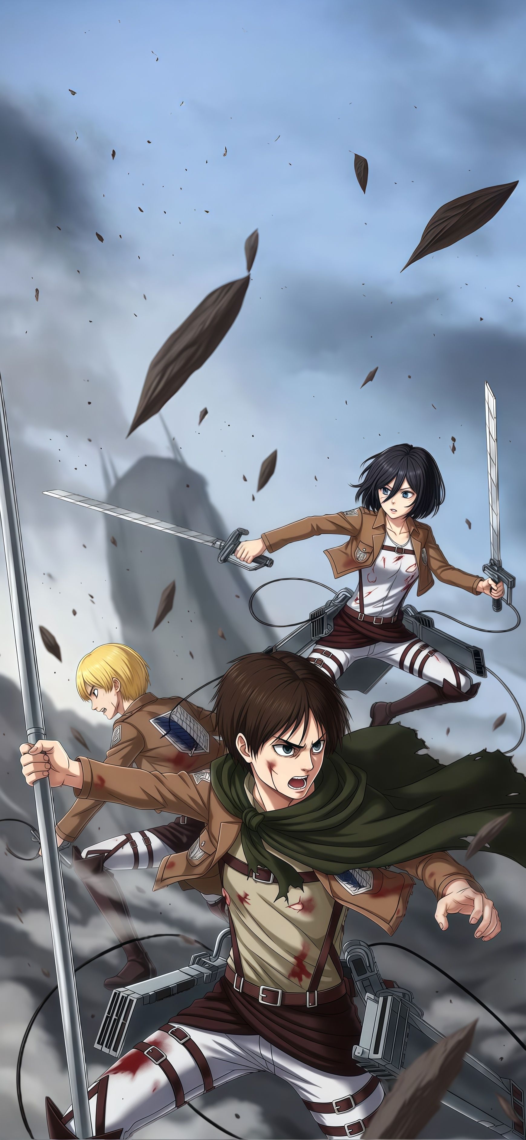 Attack on Titan Eren Mikasa Armin Action Wallpaper