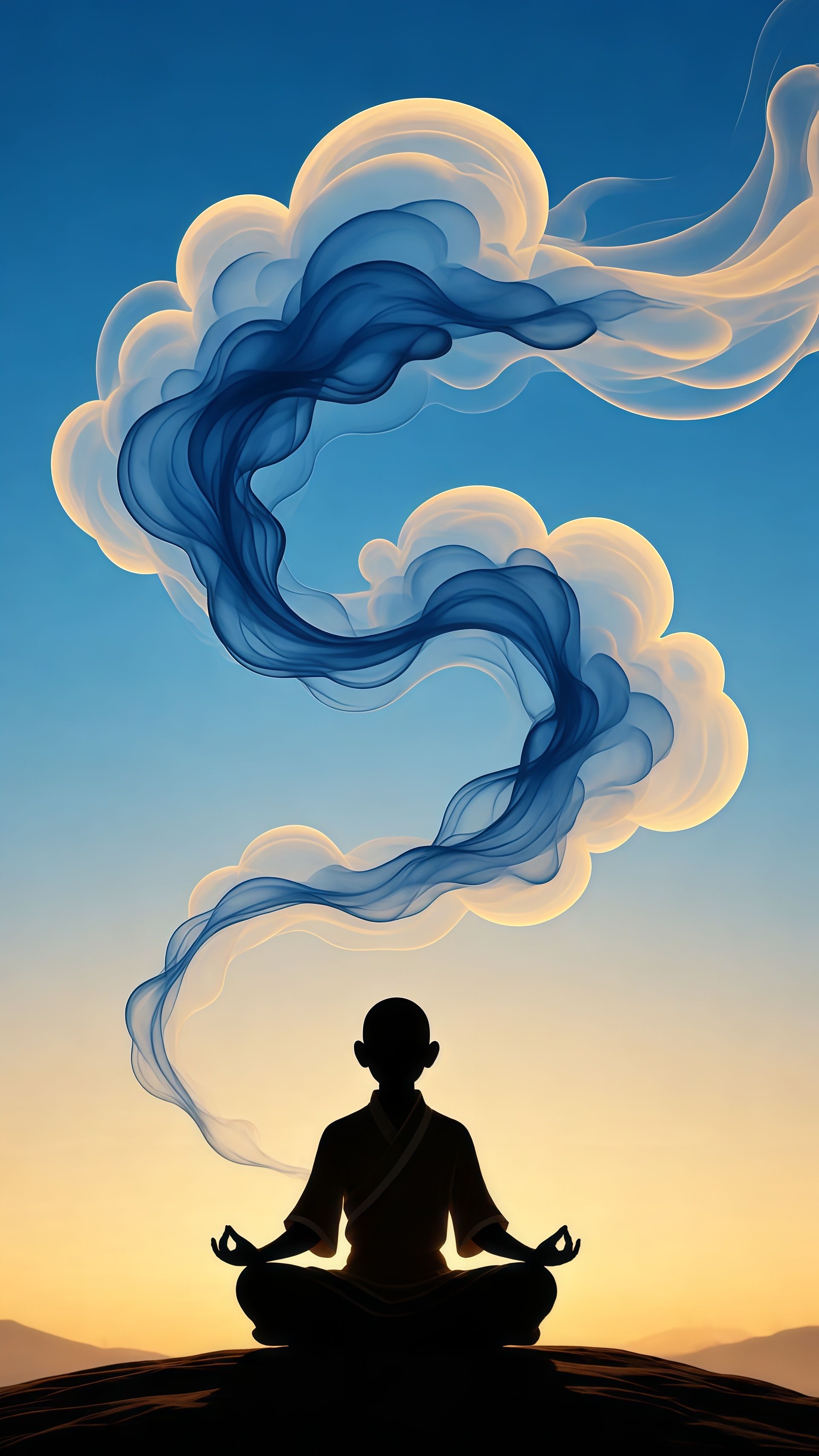 Avatar Aang Spiritual Meditation Blue Smoke Wallpaper