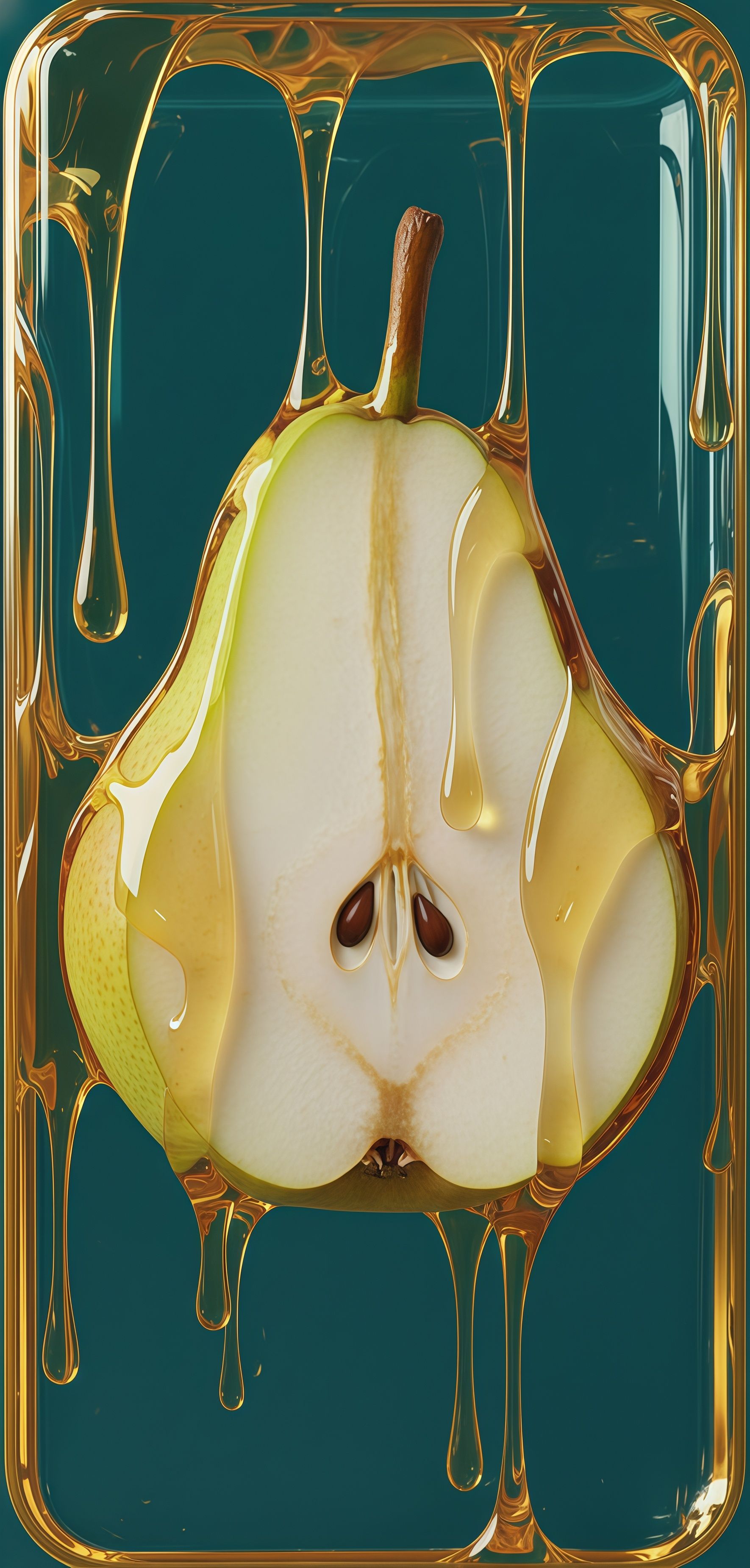 Crisp Pear Slice and Golden Honey Drip Wallpaper