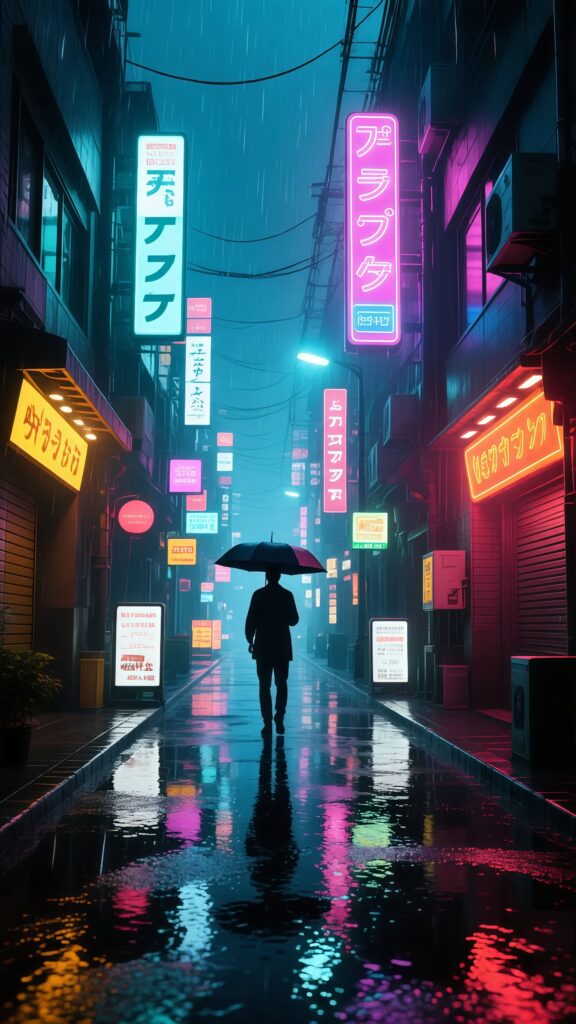Cyberpunk Neon Tokyo Rainy Alleyway Wallpaper